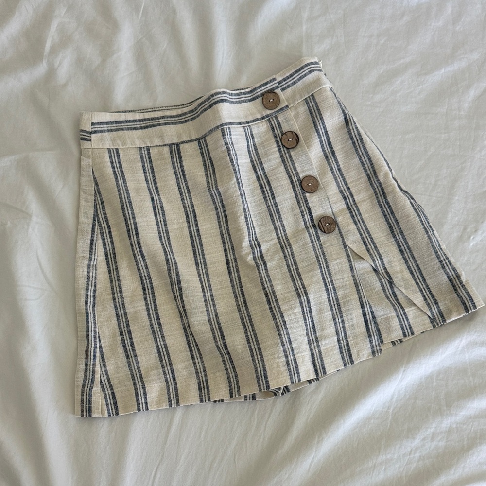 Striped Button-Front Skort